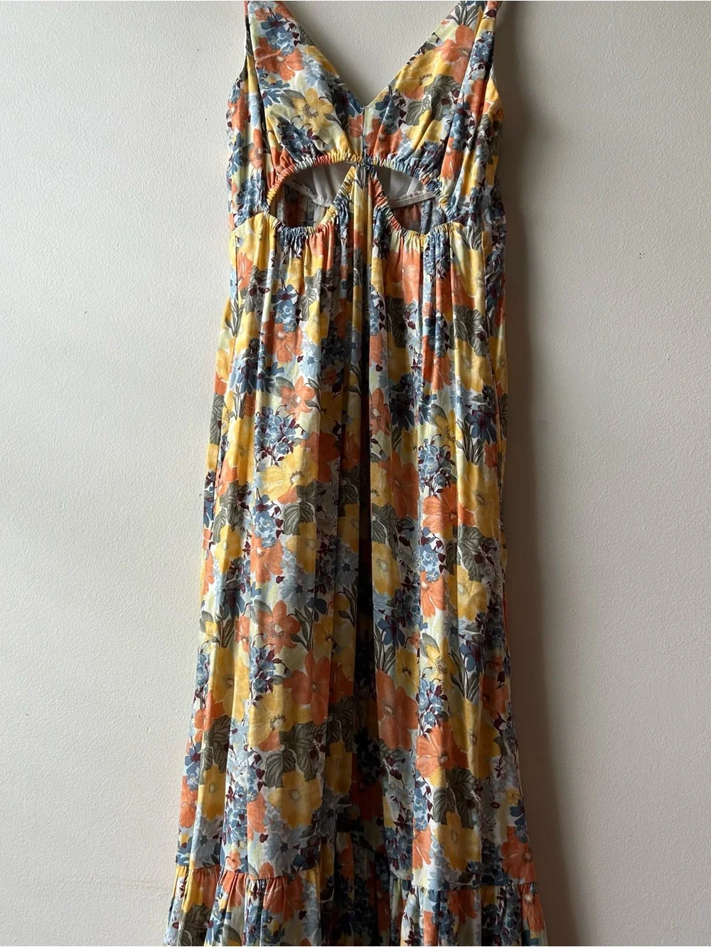Abercrombie & Fitch Cutout Maxi Dress Floral Orange Yellow Blue Green S